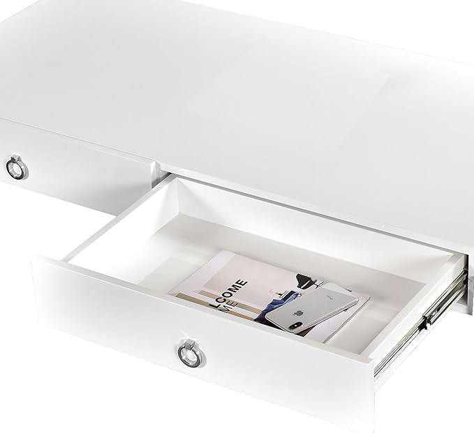 Best Master Furniture Brooke Mid-Century Modern Glossy Home Office Desk, Silver