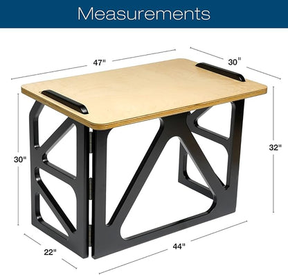 EXCELLO GLOBAL PRODUCTS Stow Away Desk with 30" x 47" Writing Surface: Perfect for Apartments, Dorms, Small Spaces and Work from Home (Natural & Black Finish)