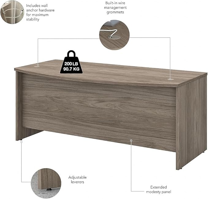 Bush Business Furniture Studio C Bow Front Desk, 72W x 36D, Modern Hickory