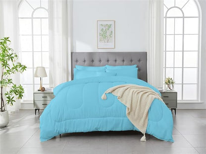3 Piece Solid Color All Season Bedding Comforter Set Microfiber Soft Lightweight Bedding Set for Kids Teens Adults Room Decor with 1 Comforter and 2 Pillowcases Full