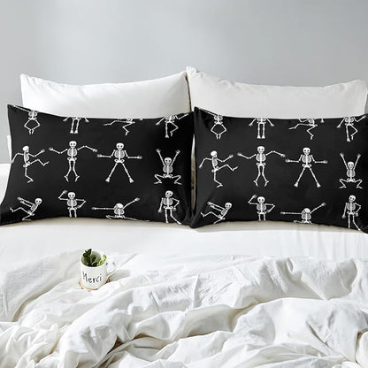 Erosebridal Sugar Skull Comforter Set King Size Skeleton Bones Bedding Set for Kids Boys Girls Teens Adult Halloween Horror Theme Down Comforter Gothic Spooky Duvet Sets with 2 Pillow Cases