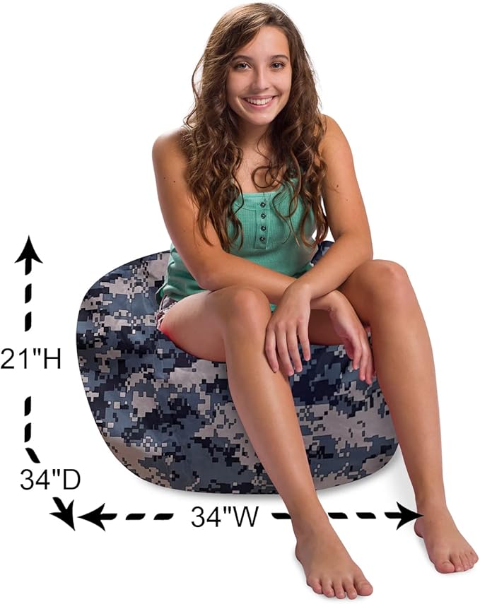 Posh Creations Structured Comfy Bean Bag Chair for Gaming, Reading and Watching TV, 100in Round Classic Chair, Nylon - Camo Digital