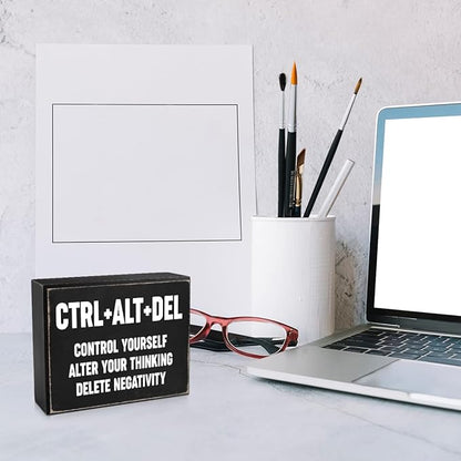 Creoate Home Office Desk Black Decor - Inspirational Farmhouse Wooden Box Sign - Cubicle Decor or Desk Decor for Women - Cute Desk Accessories - Encouragement Gifts