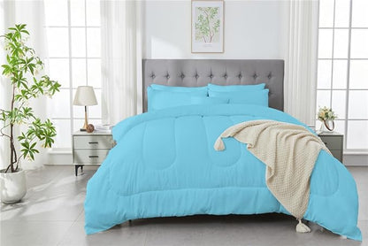 3 Piece Solid Color All Season Bedding Comforter Set Microfiber Soft Lightweight Bedding Set for Kids Teens Adults Room Decor with 1 Comforter and 2 Pillowcases Full