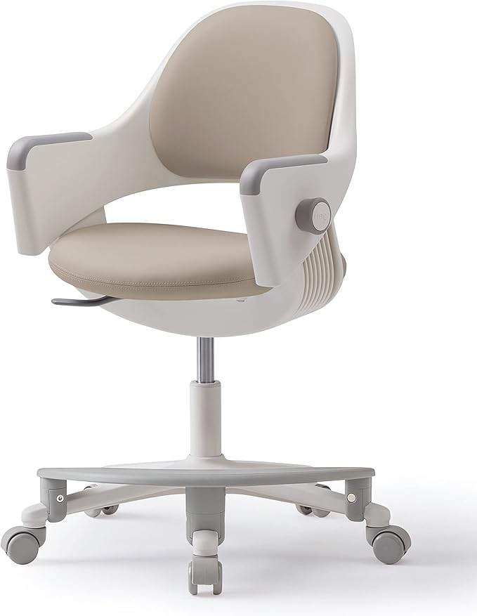 SIDIZ ringo Kids Desk Chair : Ergonomic Kids Chair with Footrest, 4-Step Growing Function, Adjustable Seat Height, Sit-Locking Casters, Swivel Type Kids Chair (Soy Milk Beige Chair)