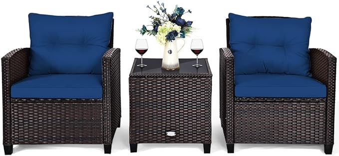 3 PCS Patio Furniture Set, OneSize, Navy