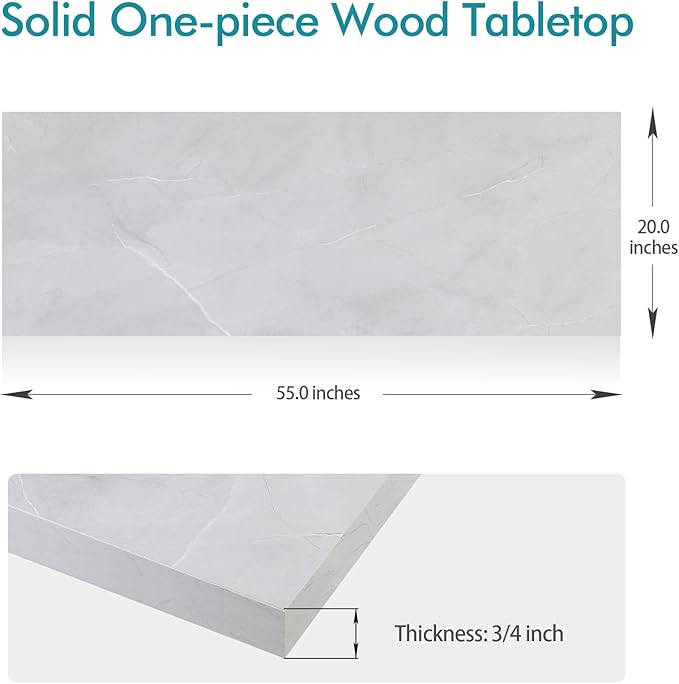 Kaboon Universal Tabletop 55"x20", Solid One-Piece Melamine Table Top, Double Desk L-Desk DIY, Home and Office, White Rock
