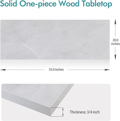 Kaboon Universal Tabletop 55"x20", Solid One-Piece Melamine Table Top, Double Desk L-Desk DIY, Home and Office, White Rock