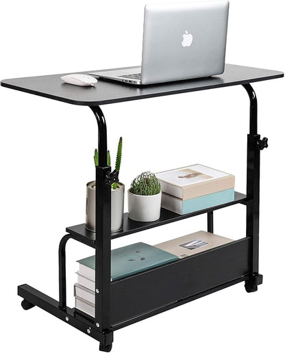 Adjustable Home Office Desk Portable Student Study Computer Desk Furniture for Small Spaces Movable Sofa Side Table on Wheels Laptop Desk with Storage Black Size 31x16 Inch