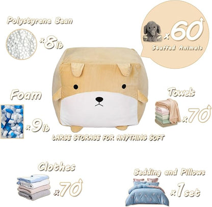 Cute Dog Toy Organizers and Storage for Boys and Girls, Gifts for Kids Bedroom Decor, Stuffed Animal Storage Bean Bag Chair Large Size 22x24 Inch Velvet Extra Soft, Cover ONLY