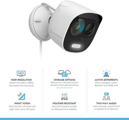 Amcrest SmartHome 1080p WiFi Outdoor Security Camera with Spotlight, Built-in Siren Alarm, Strobe Light, Two-Way Audio, Night Vision, 133° View, IP65 Weatherproof, MicroSD & Smart Cloud Storage, ADC2W