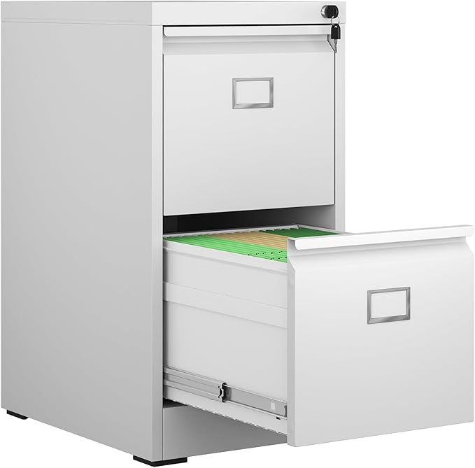 2 Drawer File Cabinet,Metal Vertical File Cabinets with Lock for Home Office,Heavy Duty Office Steel Filing Cabinet for Hanging Letters/Legal/A4, Assembly Required (White)