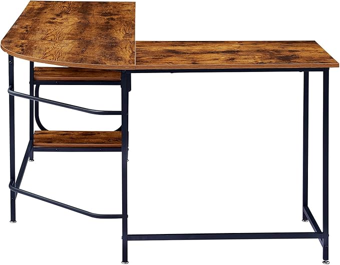 Anivia 68.9" Reversible L Shaped Desk with Storage Shelves - Corner Computer Desks Gaming Table Workstation for Home Office, Writing, Study, Caramel Brown