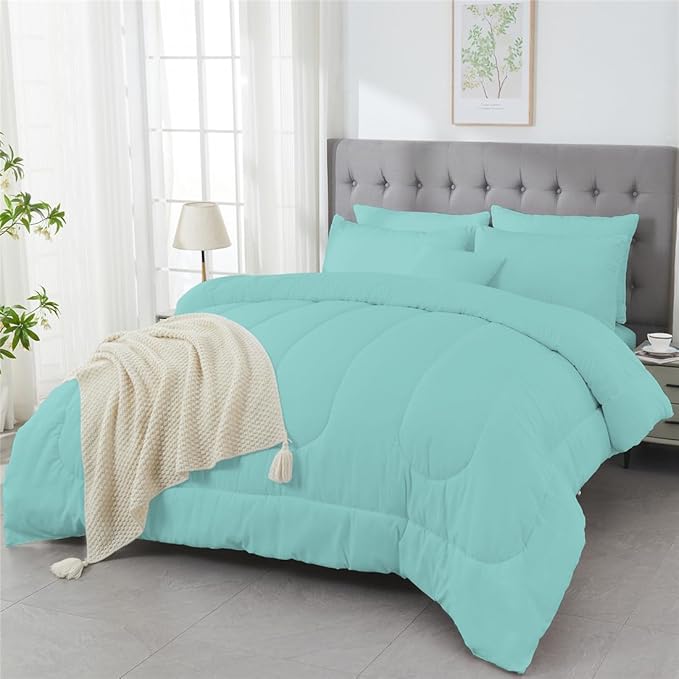 3 Piece Solid Color All Season Bedding Comforter Set Microfiber Soft Lightweight Bedding Set for Kids Teens Adults Room Decor with 1 Comforter and 2 Pillowcases Full