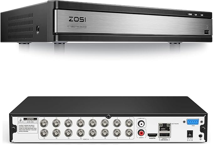 ZOSI H.265+ 16Channel 1080P 4-in-1 Hybrid Analog/AHD/TVI/CVI Security DVR Recorder for 960H/720P/1080P CCTV Security Surveillance Cameras,Remote Access, Motion Detection, Alert Push(No Hard Drive)
