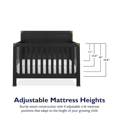 Baby Relax Miles 5-in-1 Convertible Crib, Solid Pine Wood, Black