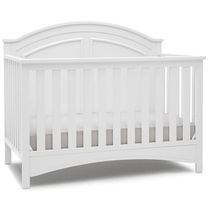 Delta Children Perry 6-in-1 Convertible Crib - Greenguard Gold Certified, Bianca White + Simmons Kids Radiant Sky Dual Sided Baby Crib Mattress and Toddler Mattress (Bundle)