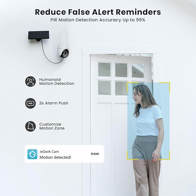 ieGeek 5MP Security Cameras Wireless Outside, Solar Camera Outdoor Wireless WiFi 360° PTZ Battery Powered with Spotlight & Siren/Motion Detection/Color Night Vision/2-Way Audio/IP65, Works with Alexa
