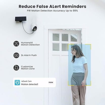 ieGeek 5MP Security Cameras Wireless Outside, Solar Camera Outdoor Wireless WiFi 360° PTZ Battery Powered with Spotlight & Siren/Motion Detection/Color Night Vision/2-Way Audio/IP65, Works with Alexa