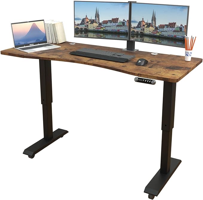 Electric Sit Dual Motor Height Adjustable, Memory Stand Up Desk with Drawer, Ideal for Daily Use at Home Office, Bedroom, 63x30 Inch, Dark Brown