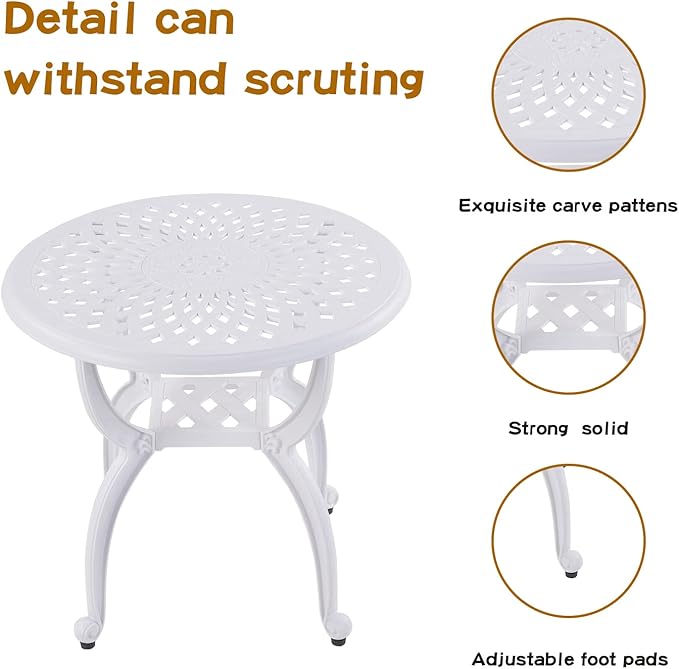 Jardin DE CENTENNAIL 3-Piece Outdoor Bistro Set Cast Aluminum Rust-Resistant Patio Furniture Armchairs Design (White)