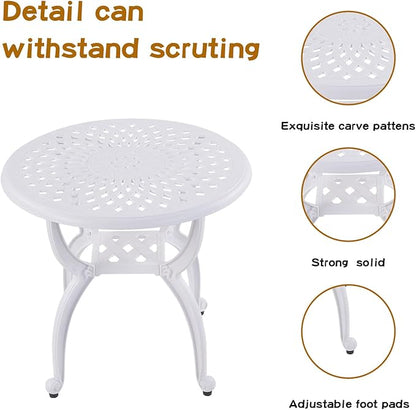 Jardin DE CENTENNAIL 3-Piece Outdoor Bistro Set Cast Aluminum Rust-Resistant Patio Furniture Armchairs Design (White)