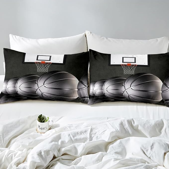 Erosebridal Boys Black Basketball Bedding Set King Kids Sports Comforter Set Teen Basketball Hoop Down Comforter Soft Lightweight Quilted Duvet 3 Pcs Basketball Lovers Bedroom Decor