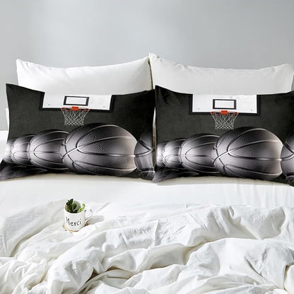 Erosebridal Boys Black Basketball Bedding Set King Kids Sports Comforter Set Teen Basketball Hoop Down Comforter Soft Lightweight Quilted Duvet 3 Pcs Basketball Lovers Bedroom Decor