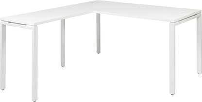 OSP Home Furnishings Designs Prado Complete L-Shaped Desk With Laminate Top and Metal Legs, White