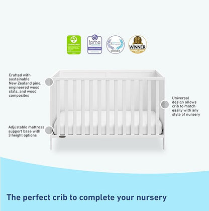 Graco Theo 3-in-1 Convertible Crib (White) - GREENGUARD Gold Certified, Converts to Toddler Bed & Daybed, Fits Standard Full-Size Crib Mattress, 4 Adjustable Mattress Heights