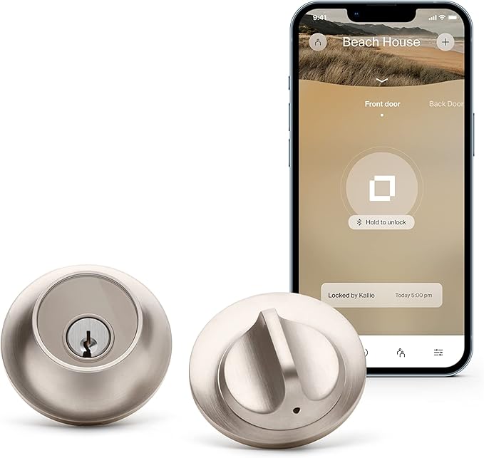 Level Lock Smart Lock - World's Smallest Smart Lock - Level App for iOS & Android - Works with Apple Home (Satin Nickel)