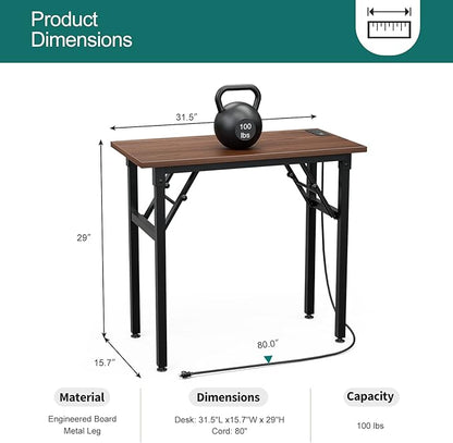 TEMI Computer Desk with Power Outlet - Portable Small with USB Ports, Durable Construction. Perfect Writing Desk, Study Table, and Office Table for Compact Spaces. Work Desk for Home Office Use.