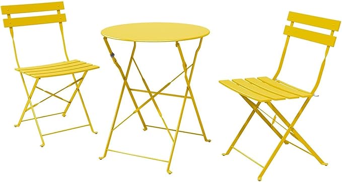 Indoor/Outdoor 3-Piece Foldable Bistro Set, Folding Outdoor Patio Furniture Sets, 2 Chairs and 1 Table, Weather-Resistant Outdoor/Indoor Conversation Set for Patio (Yellow)