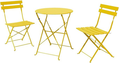 Indoor/Outdoor 3-Piece Foldable Bistro Set, Folding Outdoor Patio Furniture Sets, 2 Chairs and 1 Table, Weather-Resistant Outdoor/Indoor Conversation Set for Patio (Yellow)