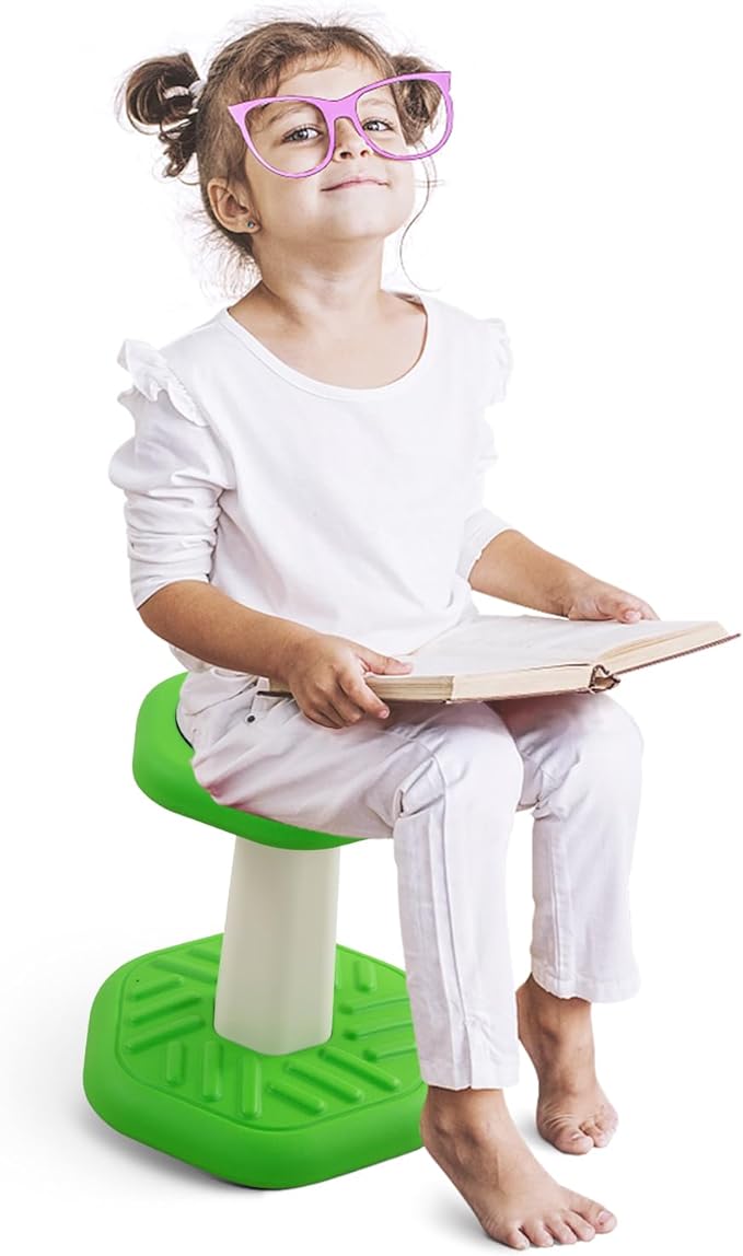 Kids Wobble Stool Chair Seat, Flexible Classroom Seating Improves Focus, Posture & Helps ADHD/ADD. Wobble Stools for Classroom Seating, Ages 3-8, Blue+Green