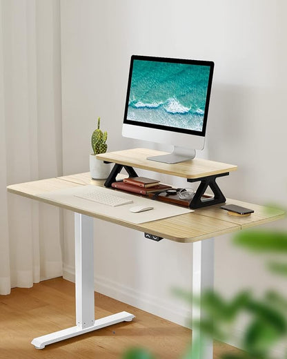 Memory Electric Height Adjustable Desk, Sit Stand Up Computer Workstation, 48 x 24 Inch Monitor Stand Study Table for Home Office, Maple