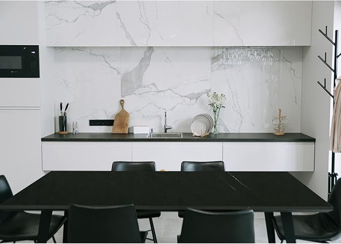 Kaboon Universal Tabletop 55"x27.5", Solid One-Piece Melamine Table Top, Double Desk L-Desk DIY, Home and Office Countertop, Cloud Atlas/Black Marble