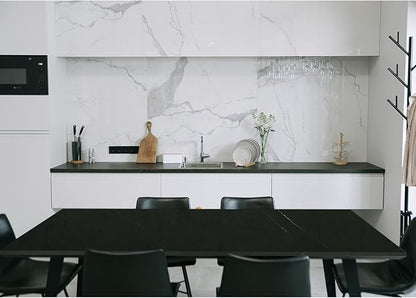 Kaboon Universal Tabletop 55"x27.5", Solid One-Piece Melamine Table Top, Double Desk L-Desk DIY, Home and Office Countertop, Cloud Atlas/Black Marble