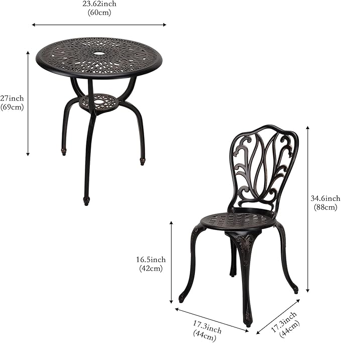 3-Piece Patio Bistro Furniture Set Cast-Aluminum Bistro Table Set for Lawn,Garden,Backyard (YILI Copper)