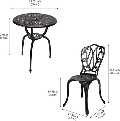 3-Piece Patio Bistro Furniture Set Cast-Aluminum Bistro Table Set for Lawn,Garden,Backyard (YILI Copper)