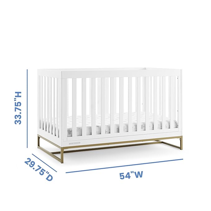 Delta Children Jade 4-in-1 Convertible Crib - Greenguard Gold Certified, Bianca White/Bronze