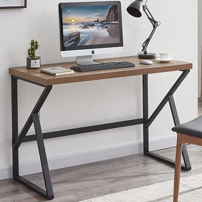 HSH Industrial Home Office Desk Computer Table, Metal and Wood PC Desk, Vintage Sturdy Work Study Writing Desks Computer Desk for Bedroom Livingroom, Rustic Oak 47 inch