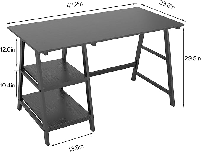 sogesfurniture 47 inches Writing Computer Study Desk with 2 Tier Storage Shelves on Left or Right Side, Trestle Desk, Home Office Study Desk,Black