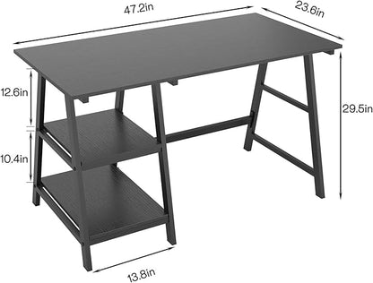 sogesfurniture 47 inches Writing Computer Study Desk with 2 Tier Storage Shelves on Left or Right Side, Trestle Desk, Home Office Study Desk,Black