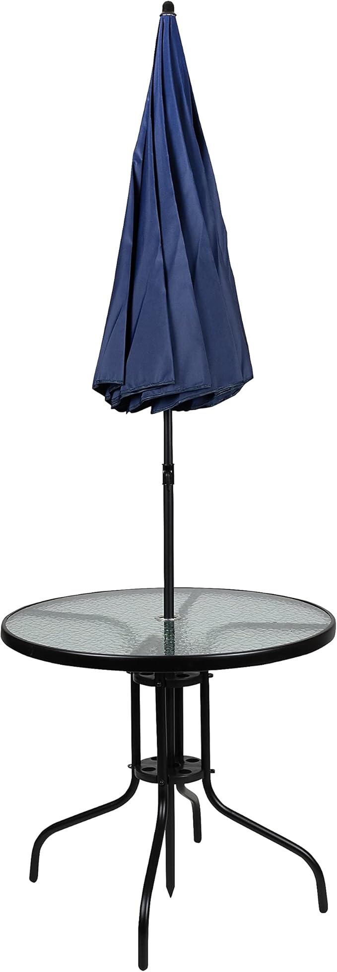 Flash Furniture Nantucket 6-Piece Patio Dining Set with Glass Table, 4 Folding Chairs, and Umbrella, Outdoor Patio Table, Chairs, Umbrella Set, Navy