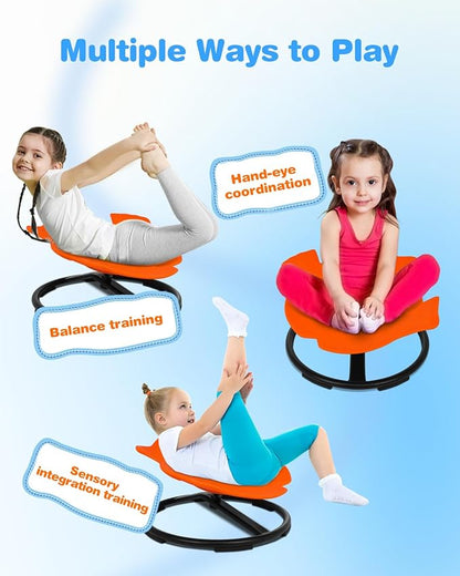 Swivel Chair for Kids, Kids Spinning Chair, Spin Sensory Chair Orange Wobble Stool for Kids Improving Physical Coordination Child Age 3+, Non-Slip Metal Base Ideal Companion for Autism Children