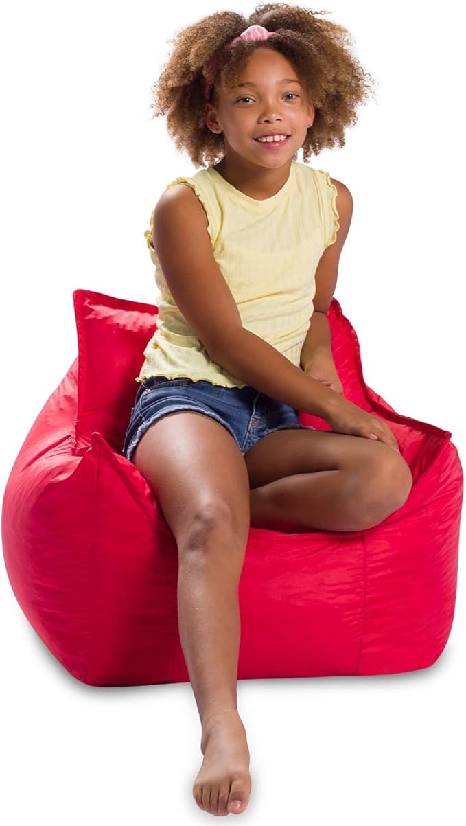 Posh Creations Bean Bag Chair Structured Comfy Seat Use for Gaming, Reading and Watching TV, Newport, Red