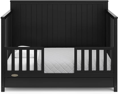 Graco Hadley 5-in-1 Convertible Crib with Drawer (Black) – Combo, Includes Full-Size Nursery Storage, Converts from Baby Crib to Toddler Bed, Daybed