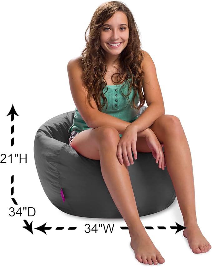 Posh Creations Structured Comfy Bean Bag Chair for Gaming, Reading, and Watching TV, 100in Round Classic Bean Bag, Microsuede - Charcoal Gray