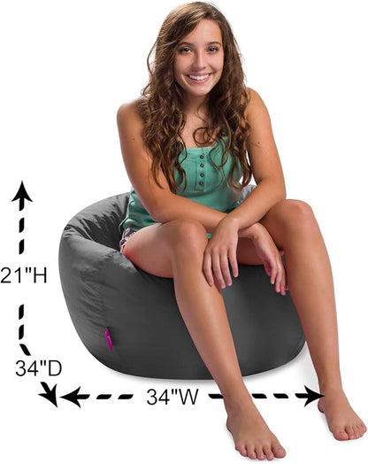 Posh Creations Structured Comfy Bean Bag Chair for Gaming, Reading, and Watching TV, 100in Round Classic Bean Bag, Microsuede - Charcoal Gray